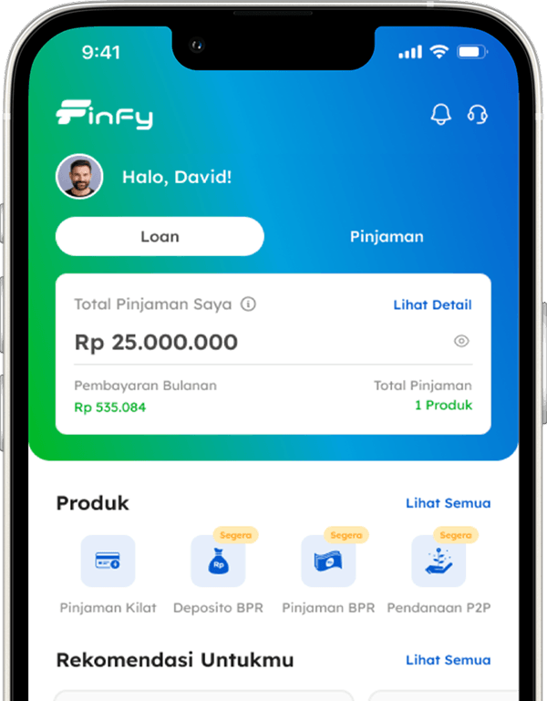 Tampilan aplikasi Finfy di perangkat mobile